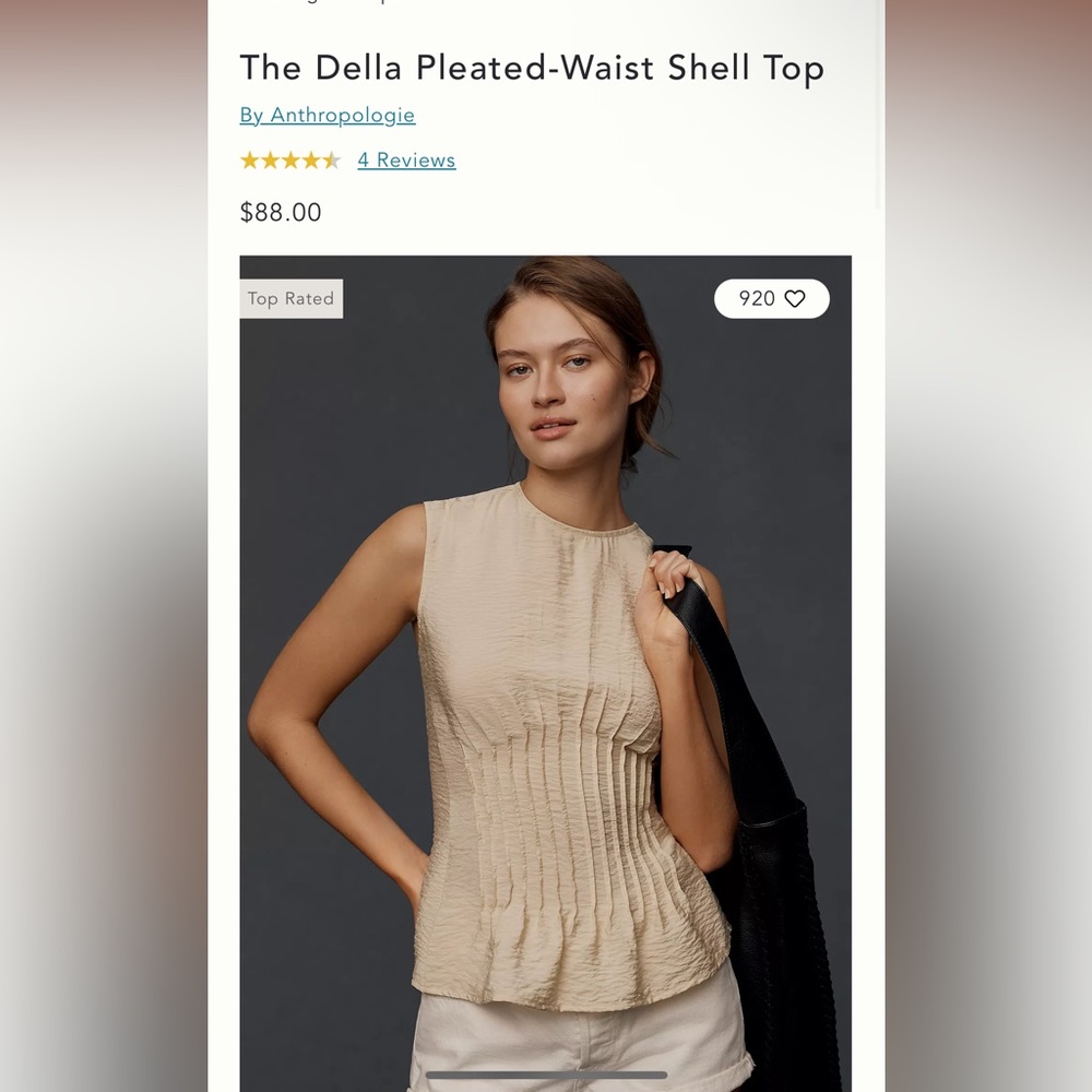 Anthropologie The Della Pleated-Waist Shell Top